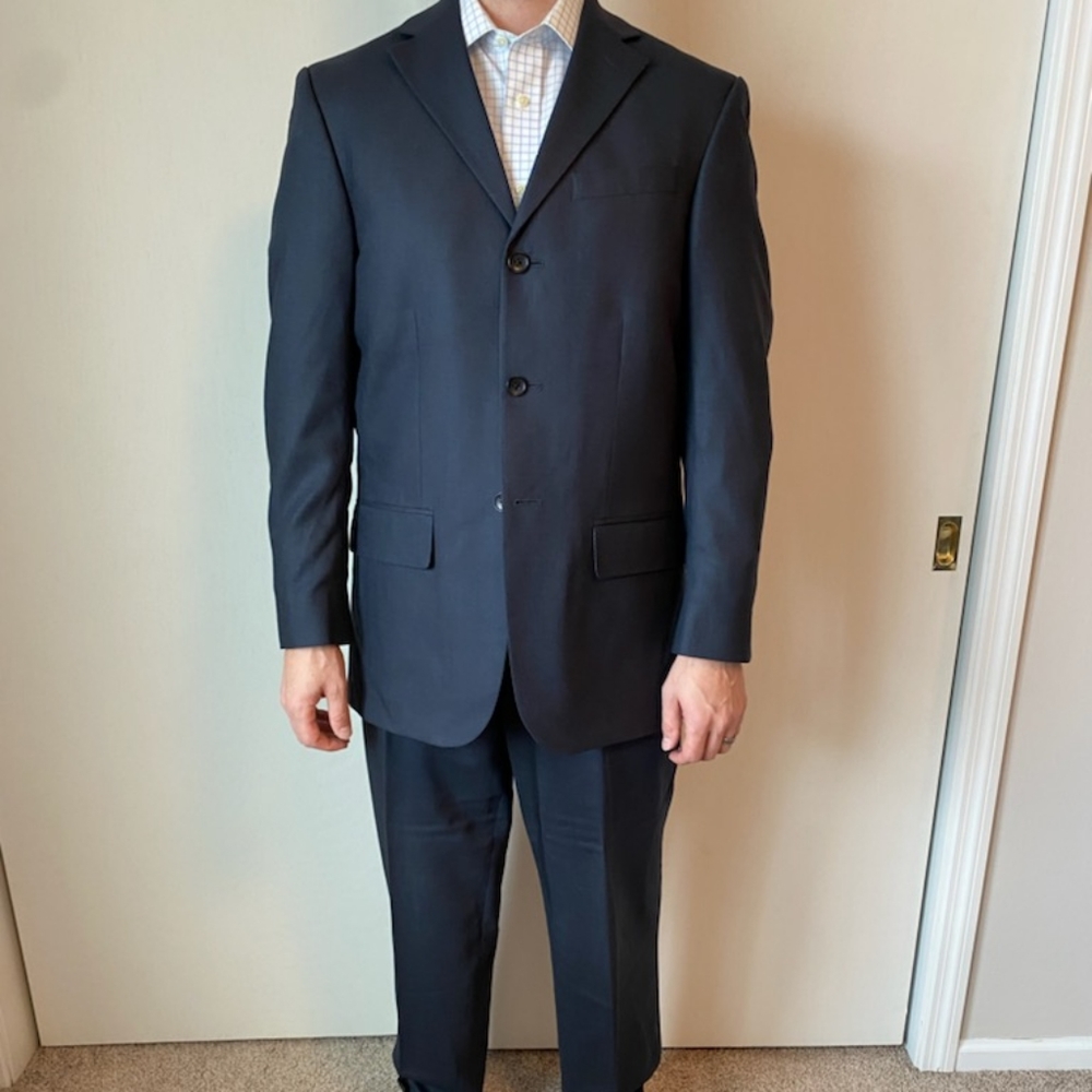 38R Navy 3 button Wool Suit